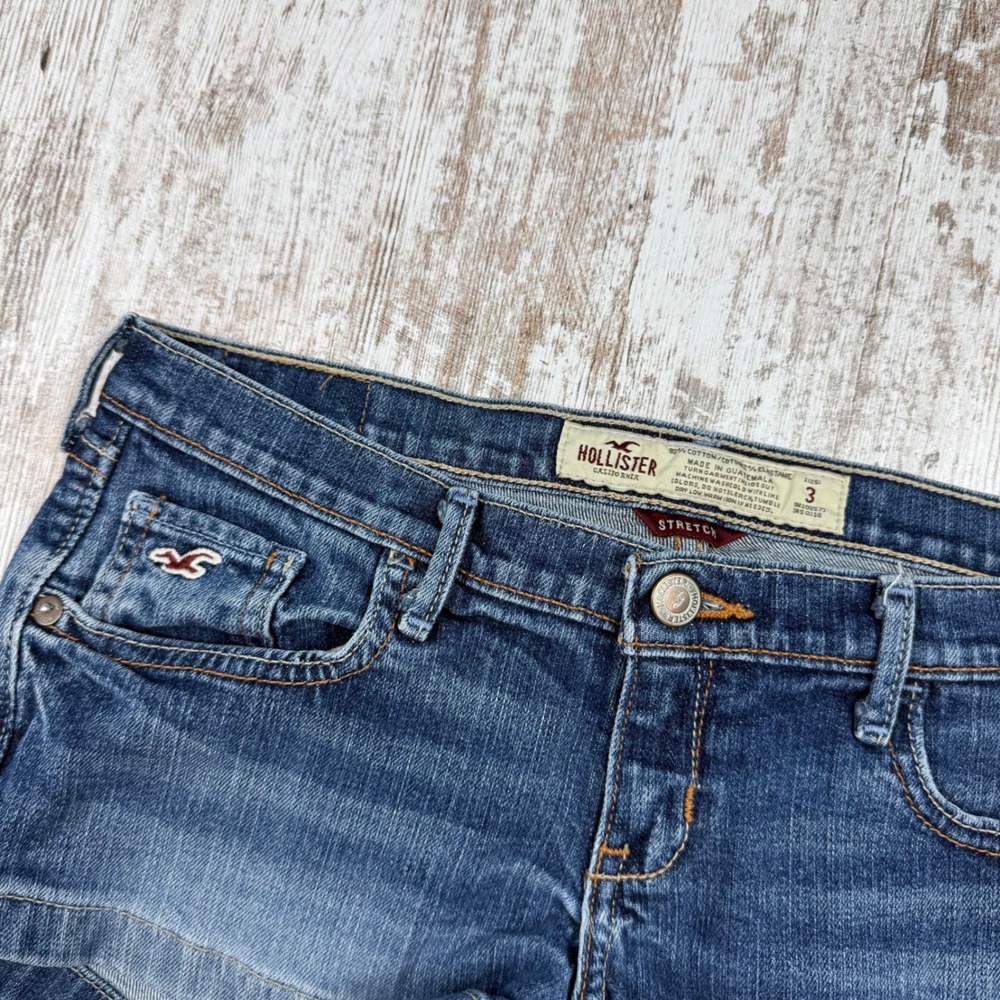 VTG Y2K Hollister Ultra Low Rise Denim Mini Micro Shorts Stretch Size 3 Mallcore - Picture 3 of 8